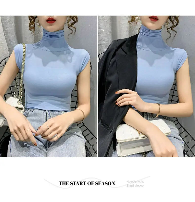 Women's White High Collar T-Shirt Summer 2023 — feature 17