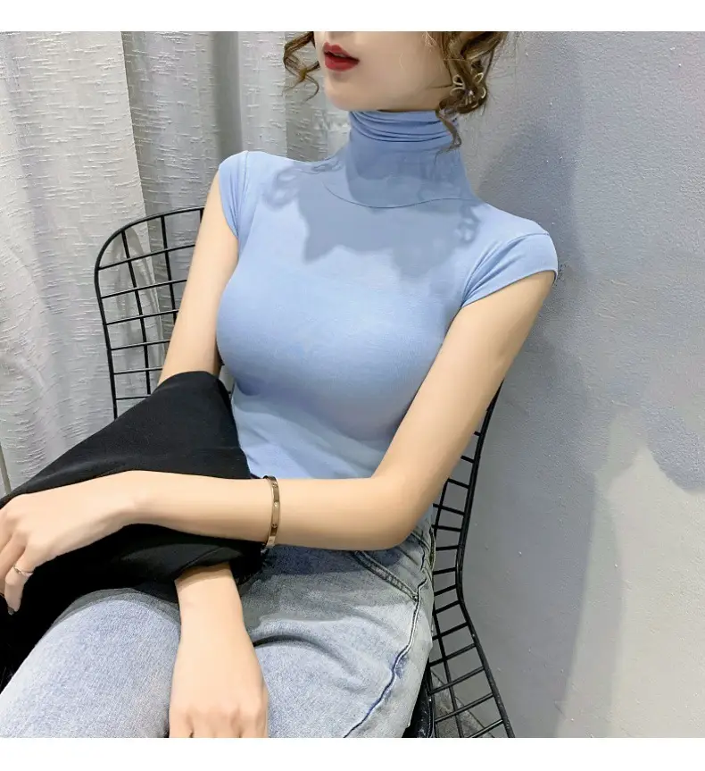 Women's White High Collar T-Shirt Summer 2023 — feature 18