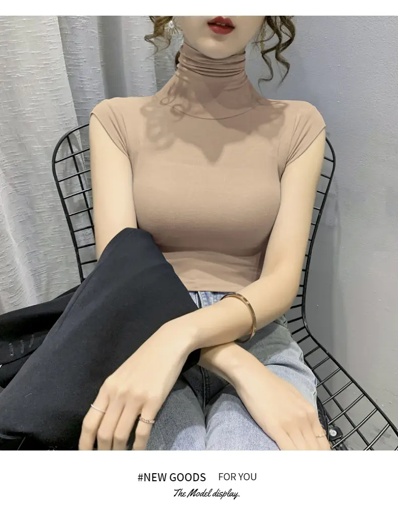 Women's White High Collar T-Shirt Summer 2023 — feature 19