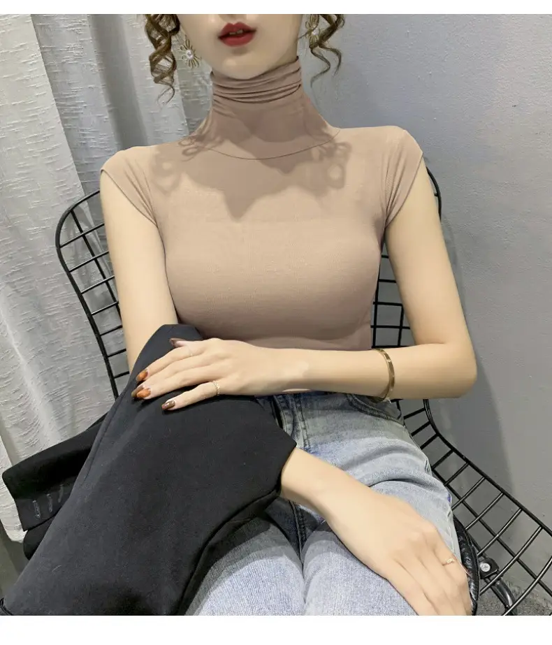 Women's White High Collar T-Shirt Summer 2023 — feature 20