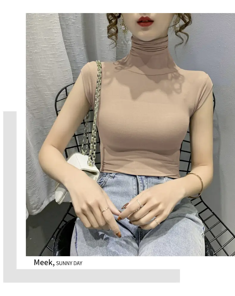 Women's White High Collar T-Shirt Summer 2023 — feature 21