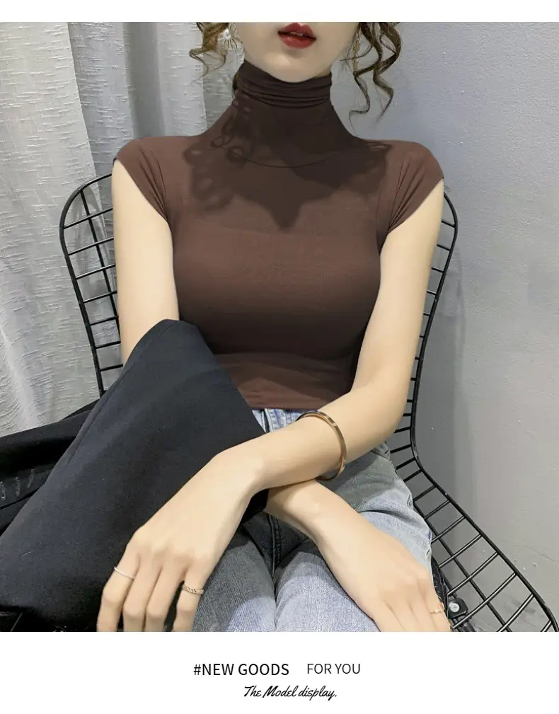 Women's White High Collar T-Shirt Summer 2023 — feature 22