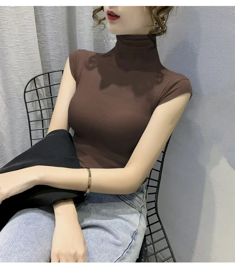 Women's White High Collar T-Shirt Summer 2023 — feature 23