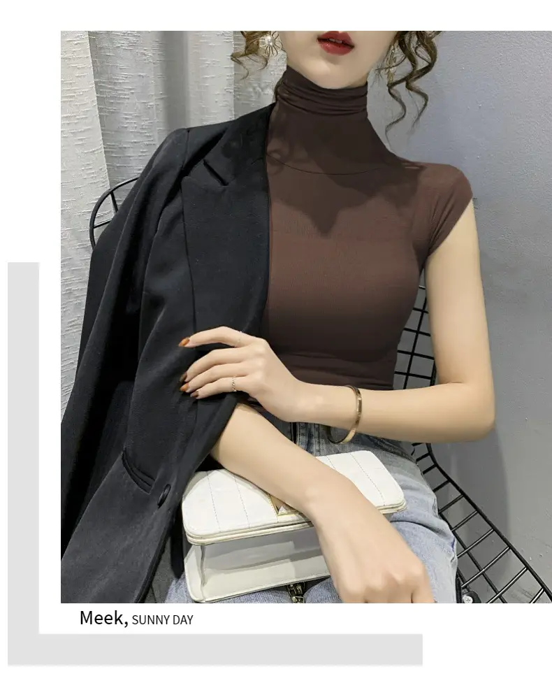 Women's White High Collar T-Shirt Summer 2023 — feature 24