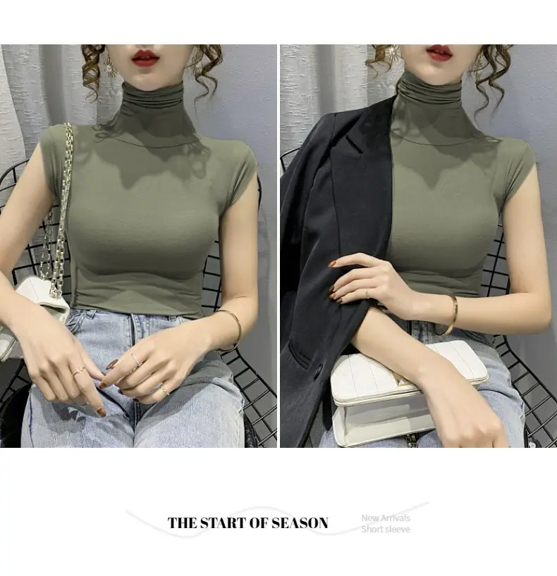 Women's White High Collar T-Shirt Summer 2023 — feature 25