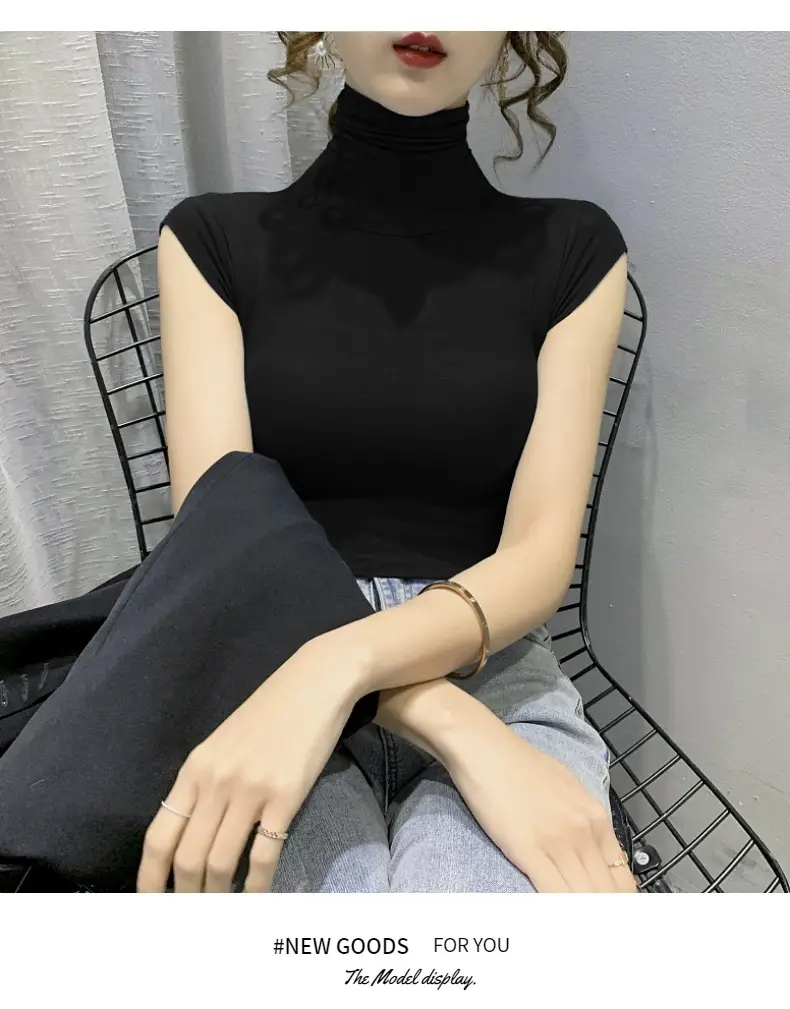Women's White High Collar T-Shirt Summer 2023 — feature 27
