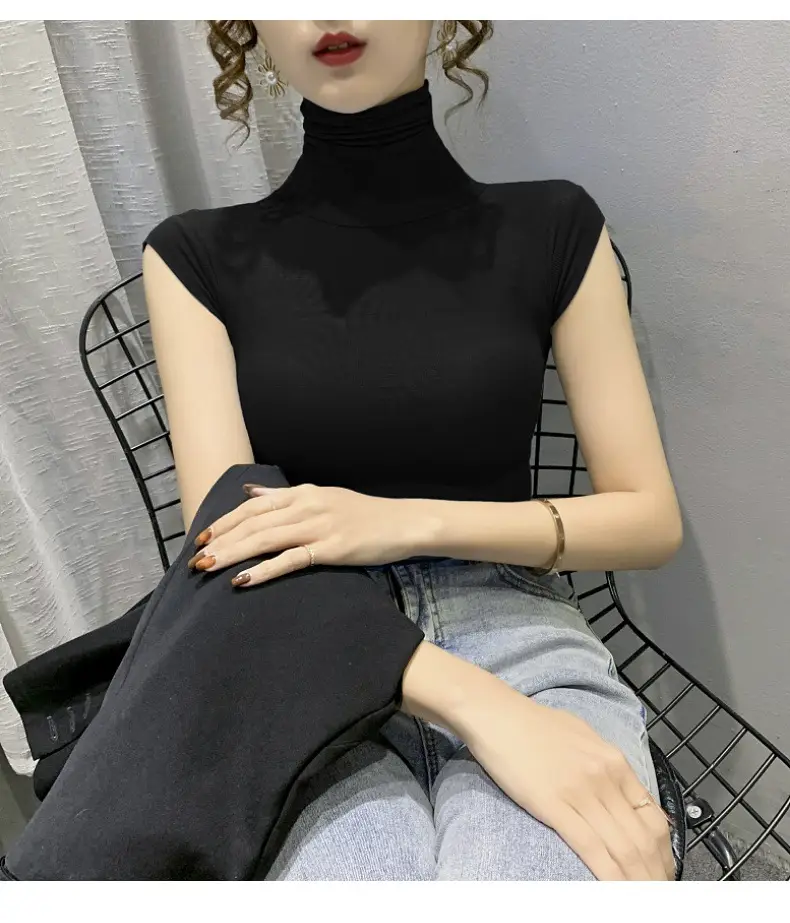 Women's White High Collar T-Shirt Summer 2023 — feature 28