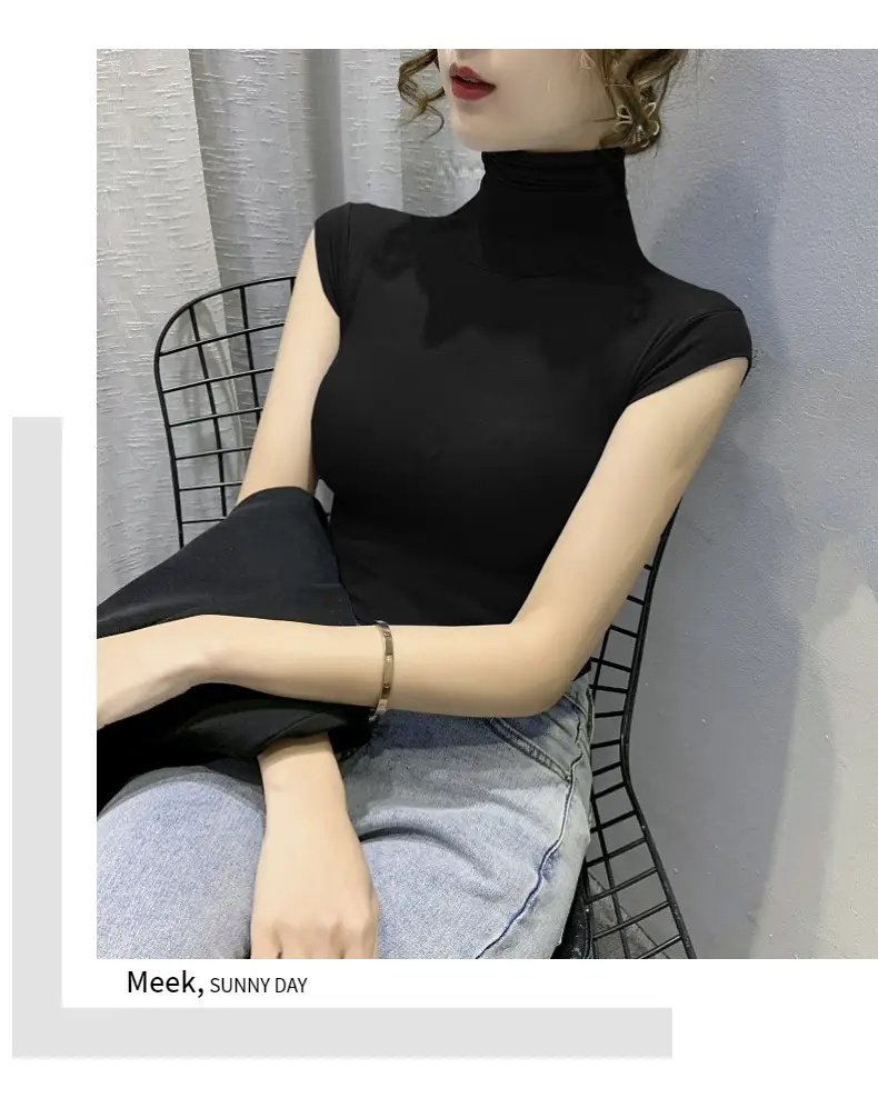 Women's White High Collar T-Shirt Summer 2023 — feature 29