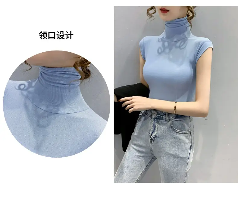 Women's White High Collar T-Shirt Summer 2023 — feature 3
