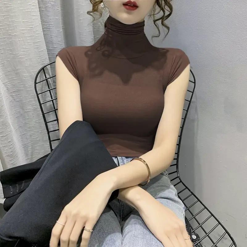 Women's White High Collar T-Shirt Summer 2023 - Image 4