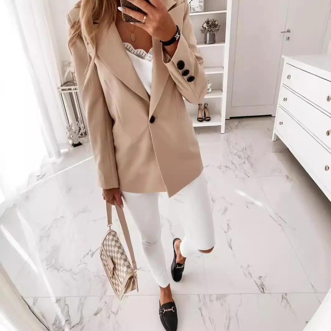 Pink Long Sleeve Button Collar Suit for Women - Image 9