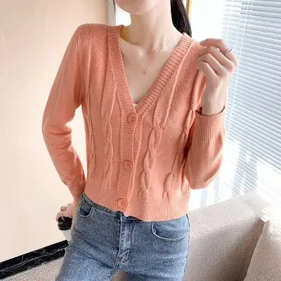 2022 Hemp V-Neck Clavicle Top Long Sleeve Female - Image 2