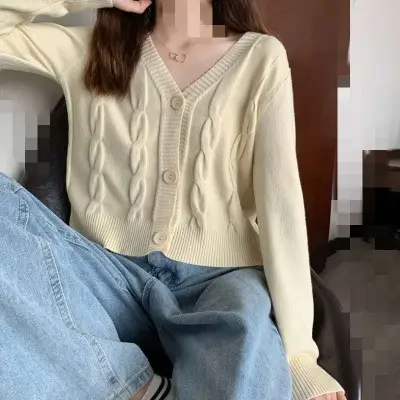2022 Hemp V-Neck Clavicle Top Long Sleeve Female - Image 7