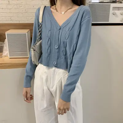 2022 Hemp V-Neck Clavicle Top Long Sleeve Female - Image 8