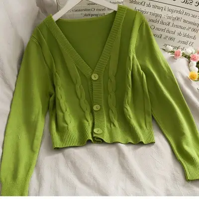 2022 Hemp V-Neck Clavicle Top Long Sleeve Female - Image 9