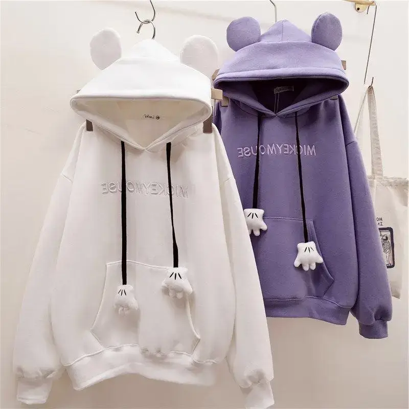 Women's Cute Pink Fleece Hooded Sweatshirt - Image 7