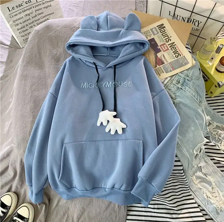 Women's Cute Pink Fleece Hooded Sweatshirt - Image 8