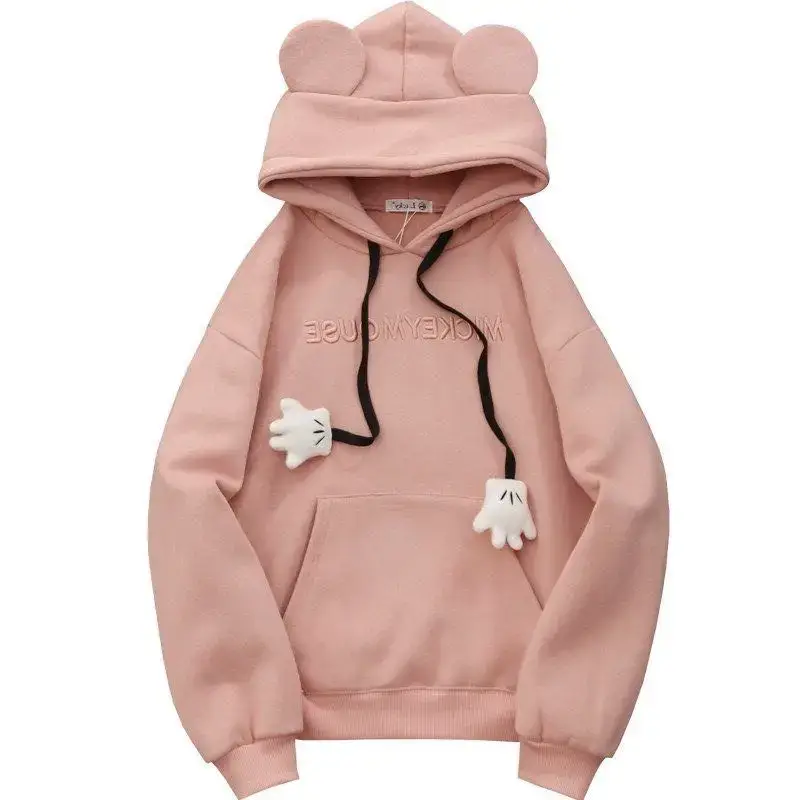 Women's Cute Pink Fleece Hooded Sweatshirt - Image 9