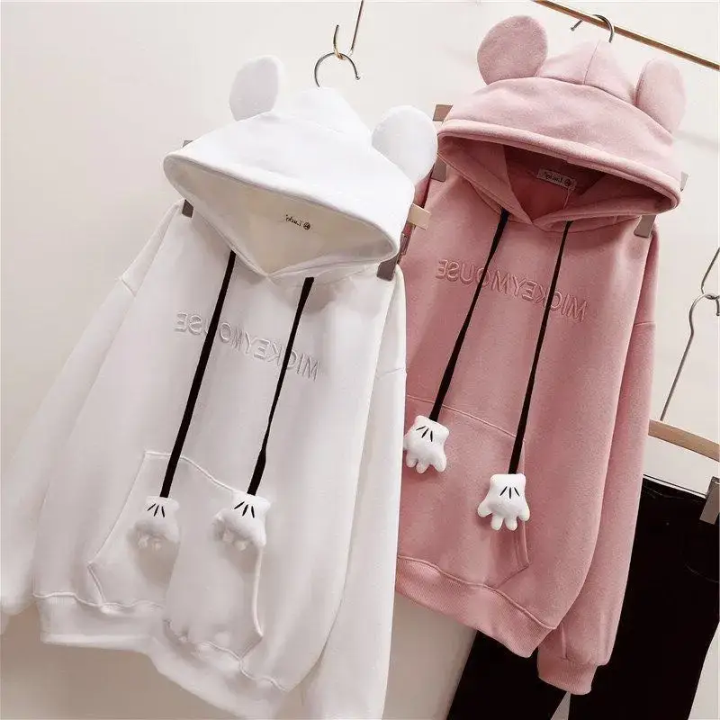 Women's Cute Pink Fleece Hooded Sweatshirt — feature 3