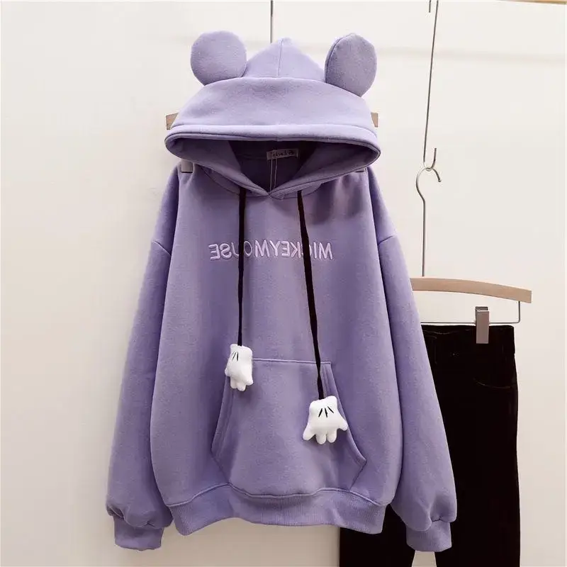 Women's Cute Pink Fleece Hooded Sweatshirt — feature 6