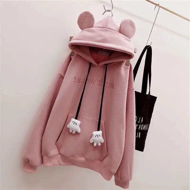 Women's Cute Pink Fleece Hooded Sweatshirt - Image 3