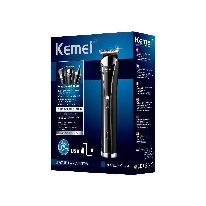 Kemei KM-1418 Electric Hair Clipper Razor Three-in-One Black - Image 3
