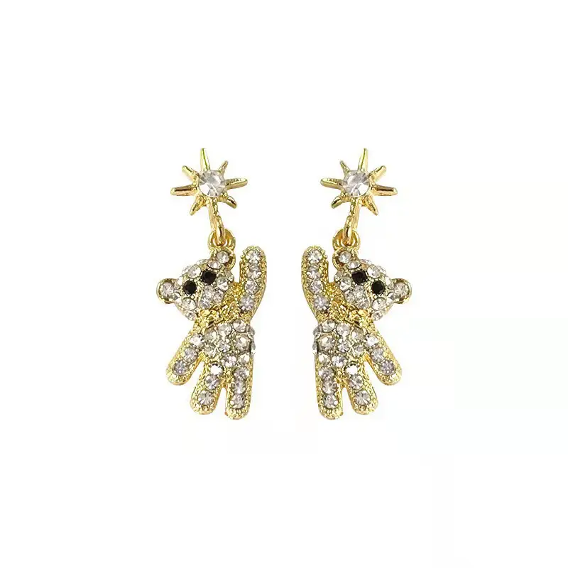 Korean Style Bear Earrings Star Diamond S925 Silver