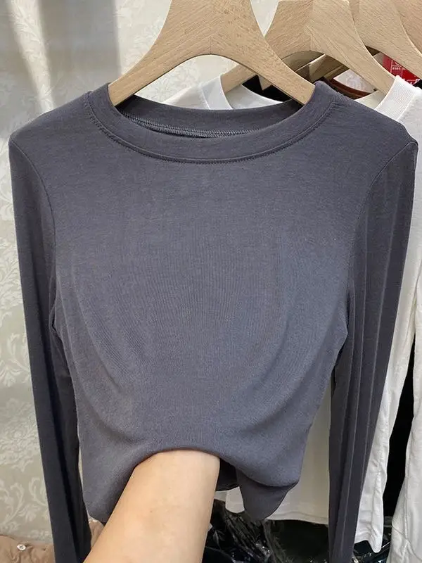 Women Cotton Slim Fit Round Neck T-Shirt Grey - Image 8
