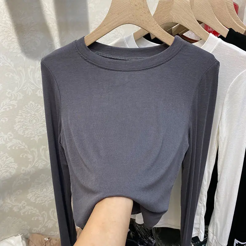 Women Cotton Slim Fit Round Neck T-Shirt Grey - Image 2