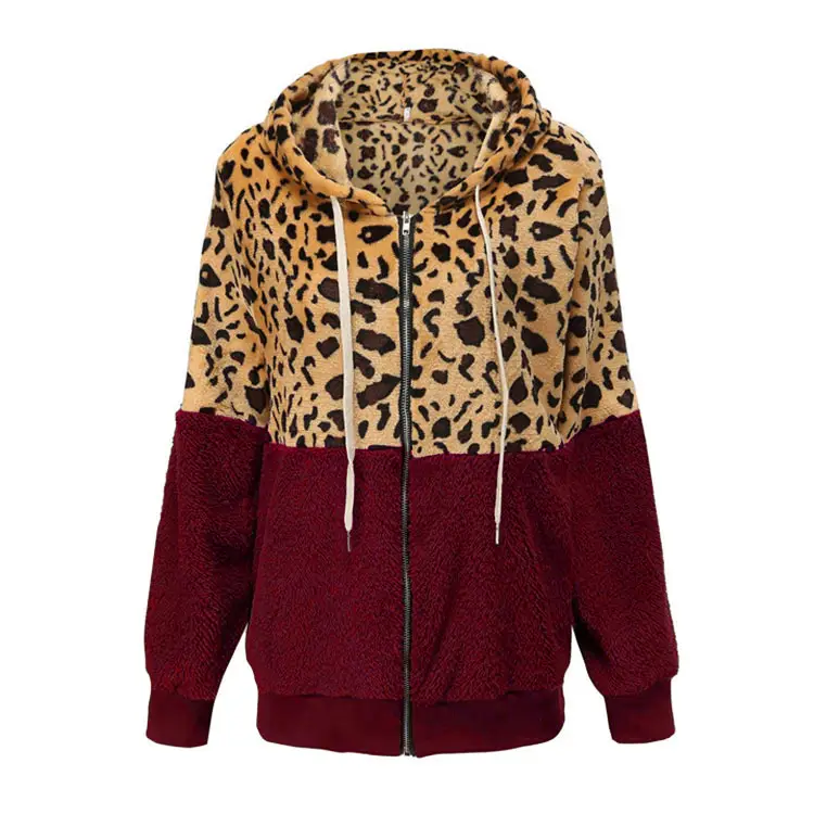 Leopard Print Fleece Hoodie Women Winter Jacket Black White — feature 11