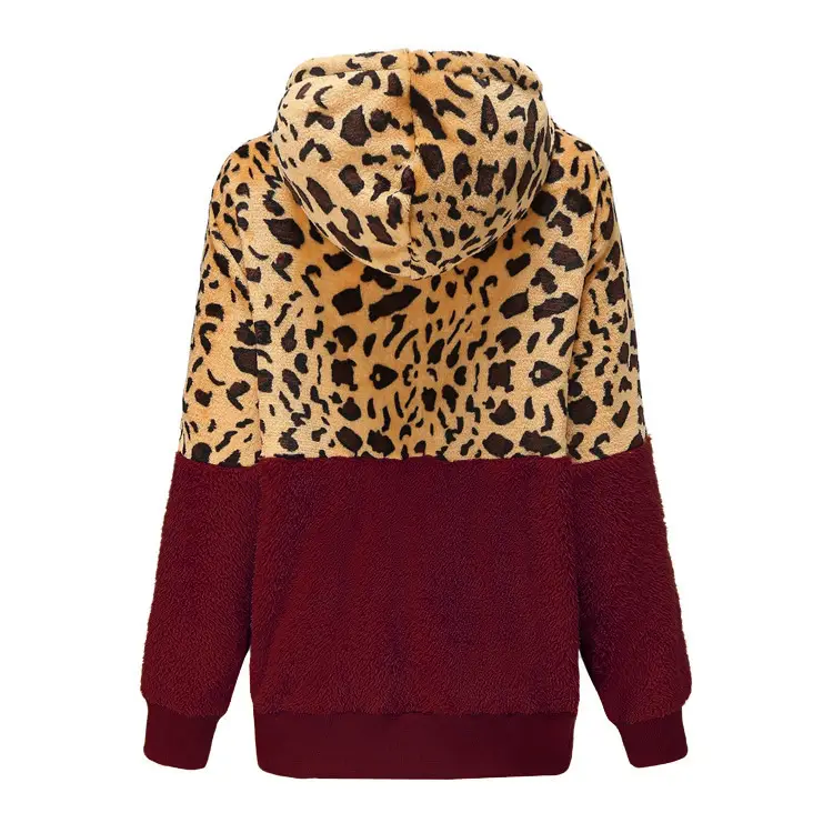 Leopard Print Fleece Hoodie Women Winter Jacket Black White — feature 12