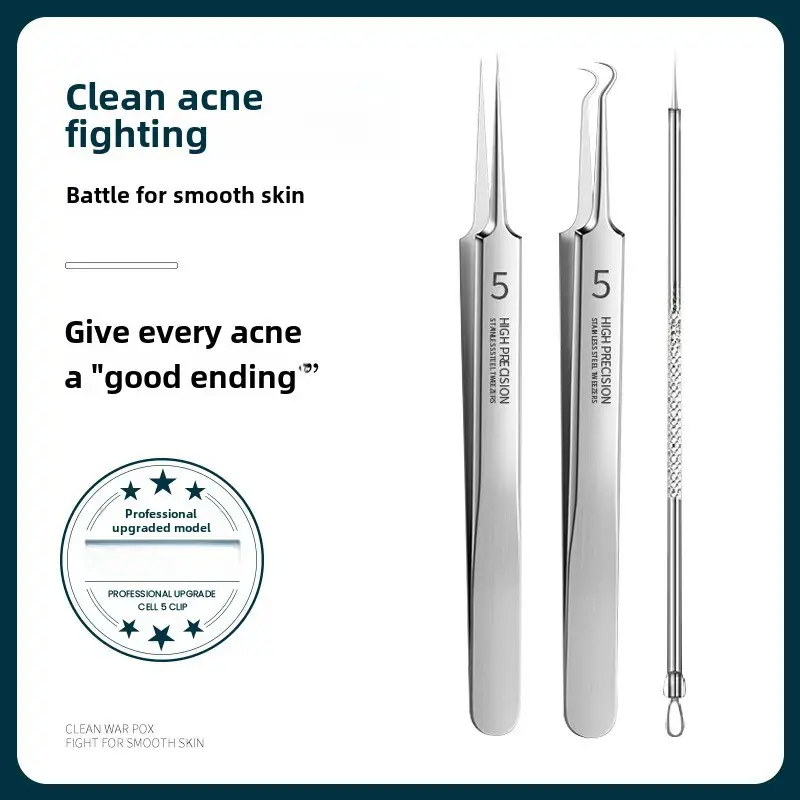 Stainless Steel Cell Clip Tweezers Set for Acne Removal - Image 6