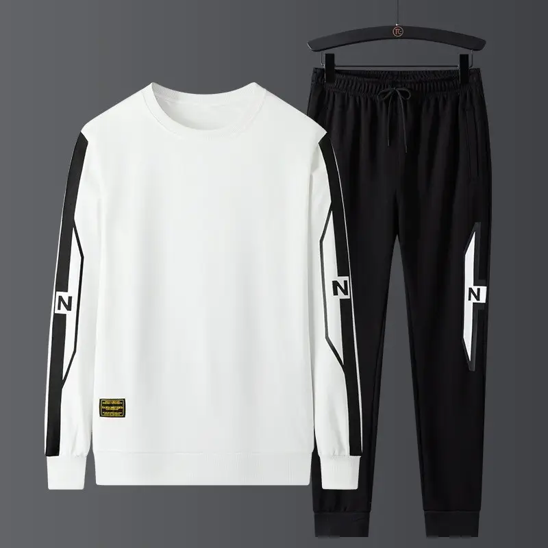 Men Black Hoodie Track Suit with White Stripes