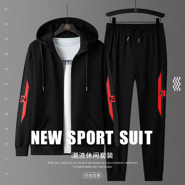 Men Black Hoodie Track Suit with White Stripes — feature 1