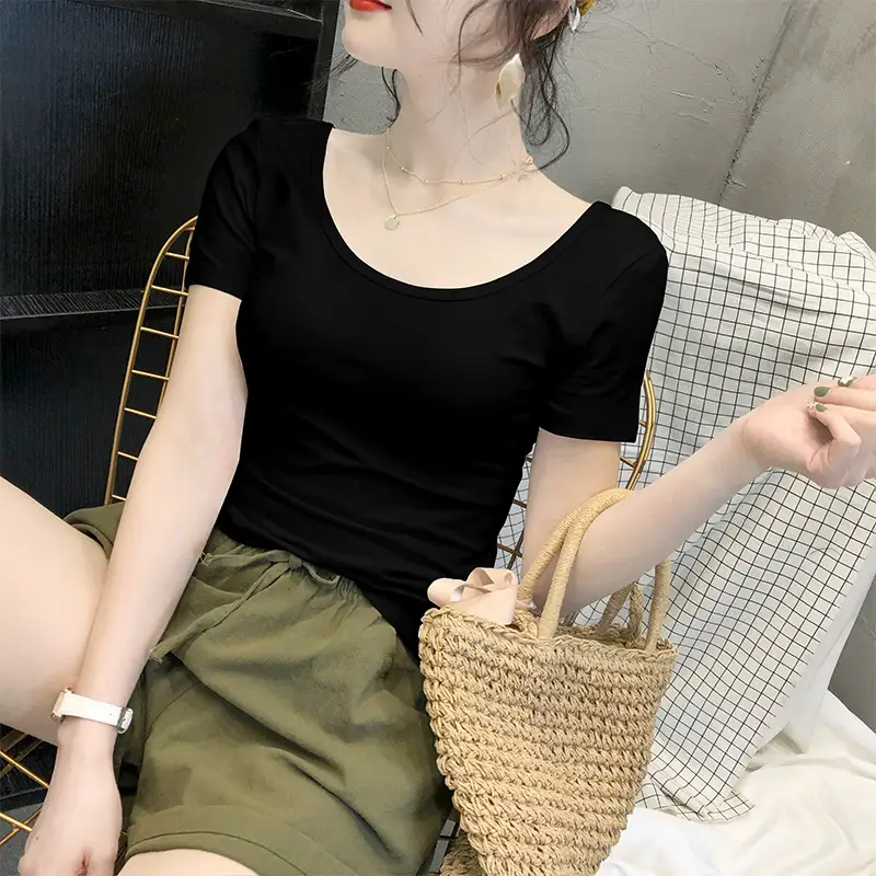 Women Blue Short Sleeve T-Shirt Slim Fit Round Neck - Image 24