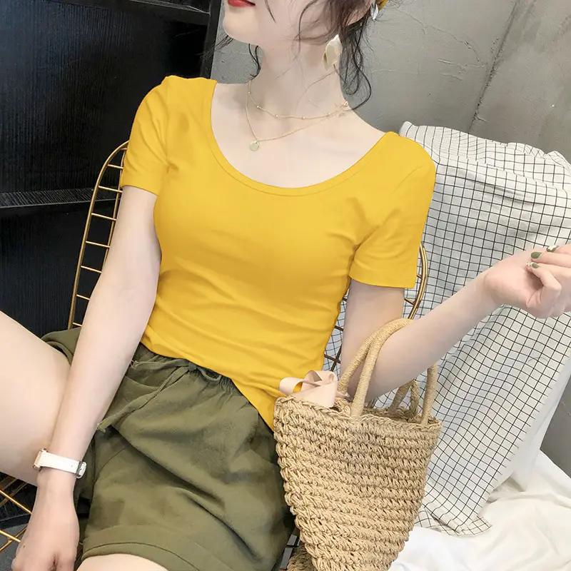Women Blue Short Sleeve T-Shirt Slim Fit Round Neck - Image 10