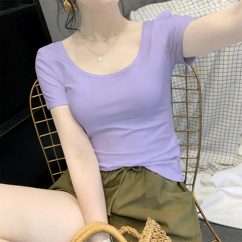 Women Blue Short Sleeve T-Shirt Slim Fit Round Neck - Image 12