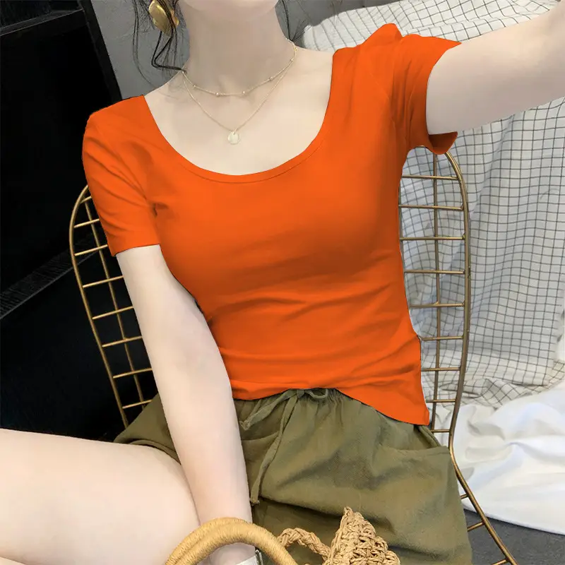 Women Blue Short Sleeve T-Shirt Slim Fit Round Neck - Image 14