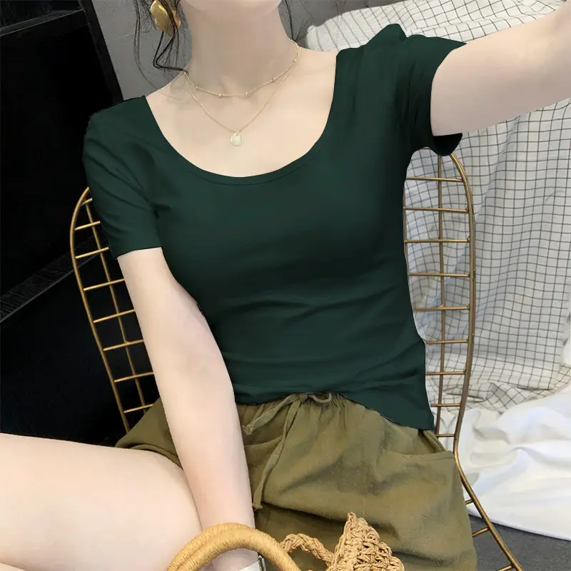 Women Blue Short Sleeve T-Shirt Slim Fit Round Neck - Image 15