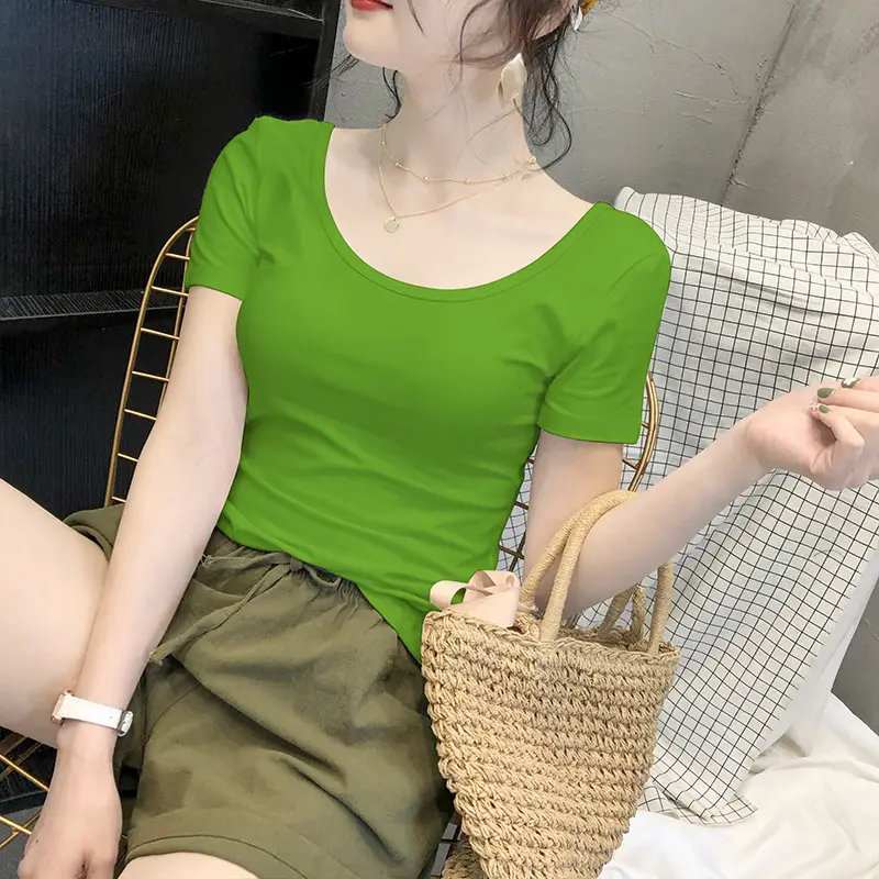 Women Blue Short Sleeve T-Shirt Slim Fit Round Neck - Image 16