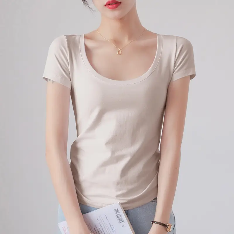 Women Blue Short Sleeve T-Shirt Slim Fit Round Neck - Image 17
