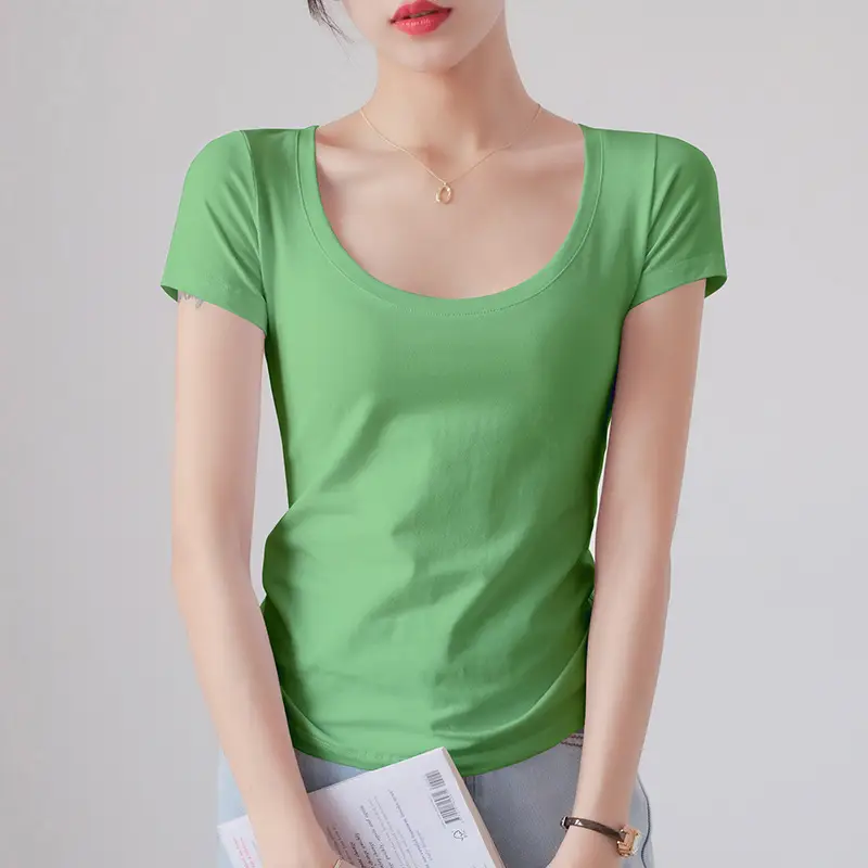 Women Blue Short Sleeve T-Shirt Slim Fit Round Neck - Image 22