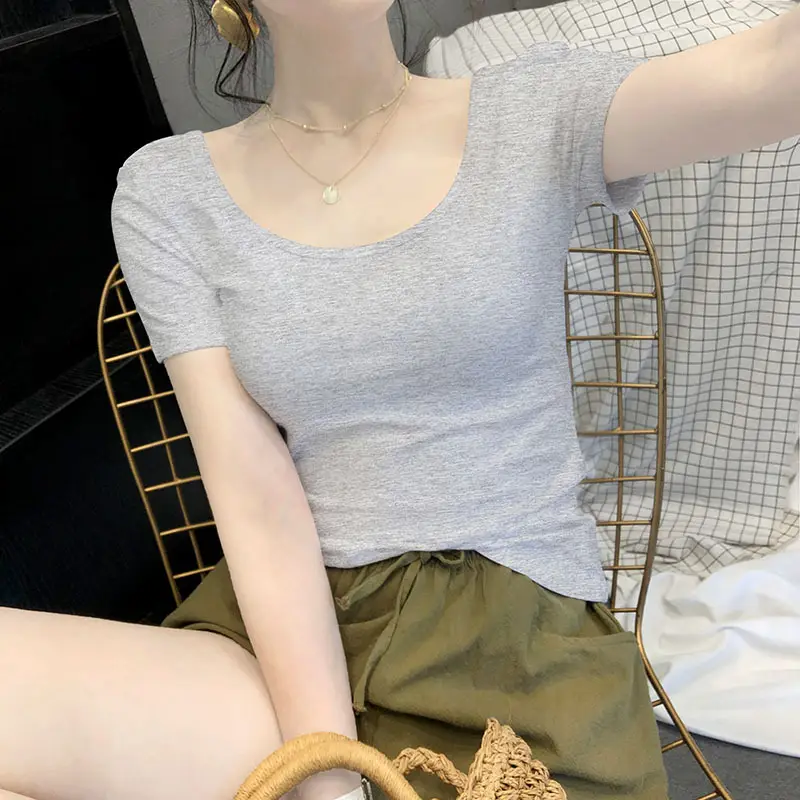 Women Blue Short Sleeve T-Shirt Slim Fit Round Neck - Image 5
