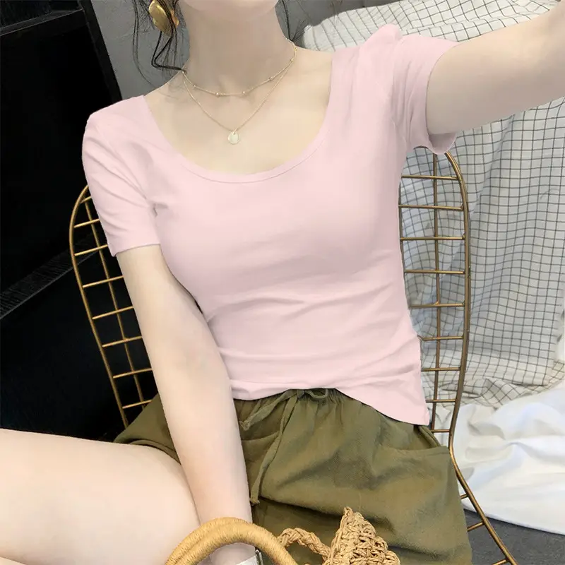 Women Blue Short Sleeve T-Shirt Slim Fit Round Neck - Image 8