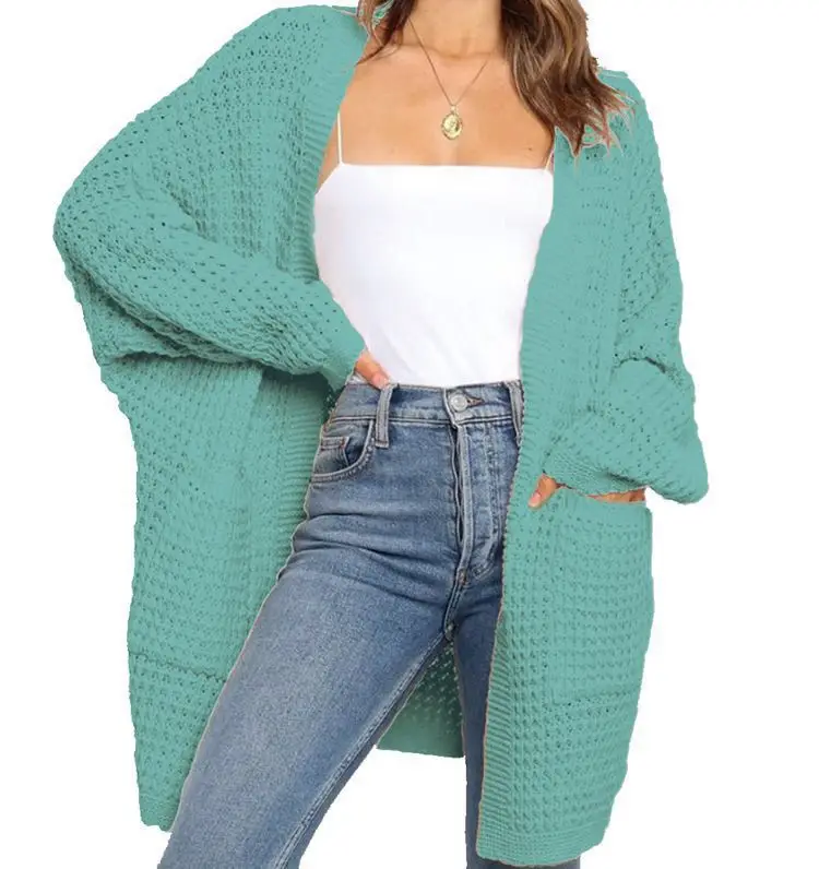 Women's Loose Woven Knitted Cardigan Teal Large - Image 10