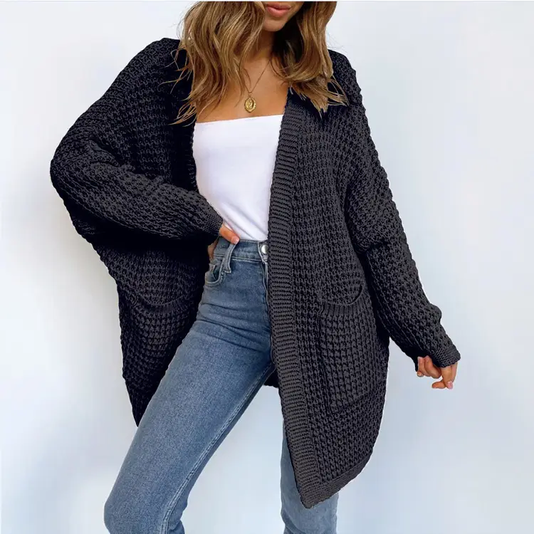 Women's Loose Woven Knitted Cardigan Teal Large - Image 5