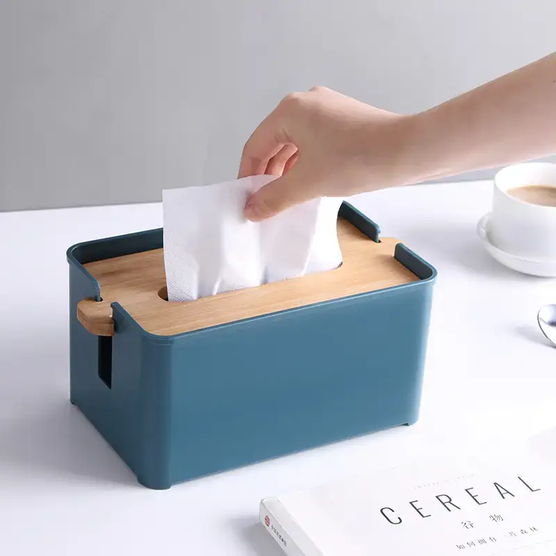 Lifting Wooden Tissue Box with Bamboo Cover for Home Use