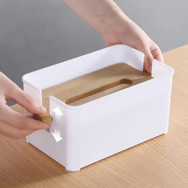Lifting Wooden Tissue Box with Bamboo Cover for Home Use