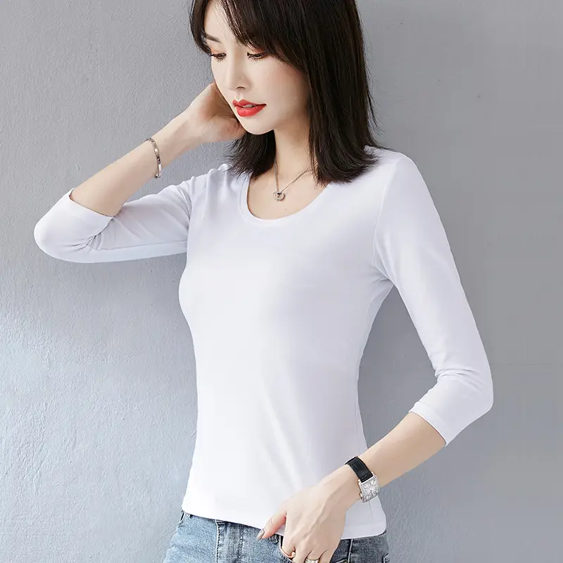 Women Black Round Neck V Neck T-Shirt Slimming Look - Image 10