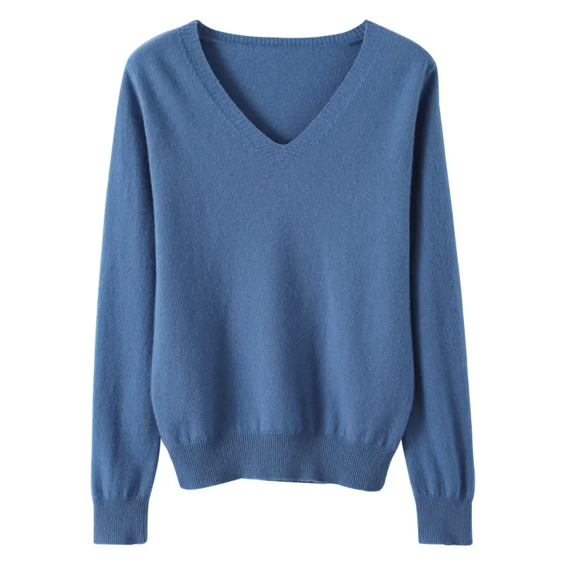 Women V-neck Knitted Sweater Brown 2021 Winter - Image 21